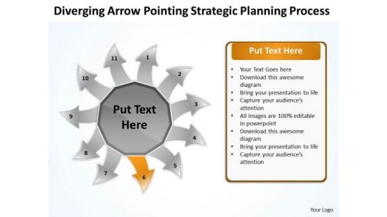 Diverging Arrow Pointing Strategic Planning Process Arrow Cycle Chart PowerPoint Slides