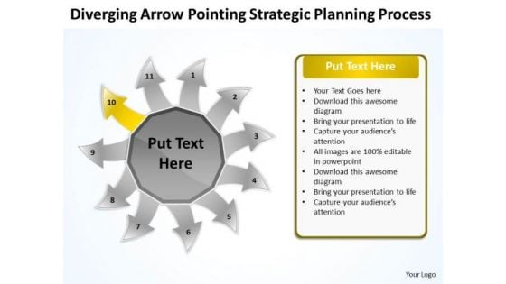 Diverging Arrow Pointing Strategic Planning Process Radial PowerPoint Slide