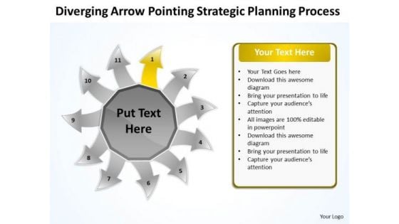 Diverging Arrow Pointing Strategic Planning Process Radial PowerPoint Slides