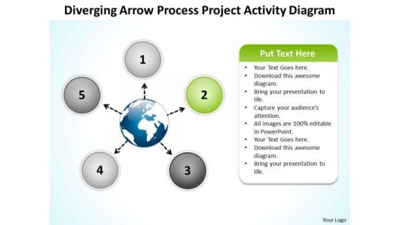 Diverging Arrow Process Project Activity Diagram Circle Radial Chart PowerPoint Slides