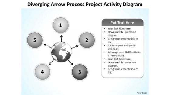 Diverging Arrow Process Project Activity Diagram Ppt Radial Chart PowerPoint Slides