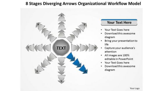 Diverging Arrows Organizational Workflow Model Circular Spoke Diagram PowerPoint Slides