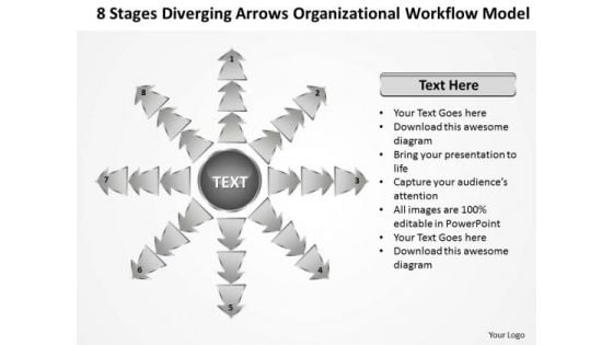 Diverging Arrows Organizational Workflow Model Network Software PowerPoint Slides