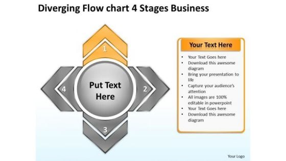 Diverging Flow Chart 4 Stages Business Circular PowerPoint Templates