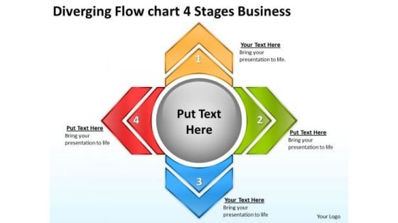 Diverging Flow Chart 4 Stages Business Cycle PowerPoint Slides