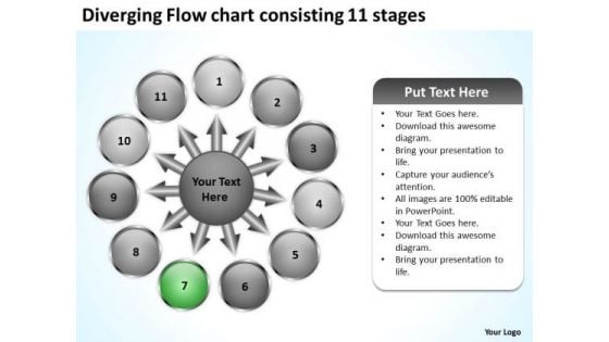 Diverging Flow Chart Consisting 11 Stages Business Circular Spoke Network PowerPoint Templates