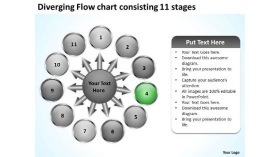 Diverging Flow Chart Consisting 11 Stages Business Cycle Layout PowerPoint Templates