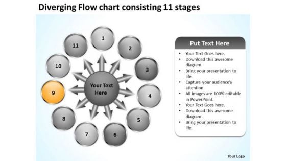 Diverging Flow Chart Consisting 11 Stages Business Target Network PowerPoint Slides