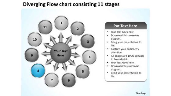 Diverging Flow Chart Consisting 11 Stages Business Target Process PowerPoint Templates