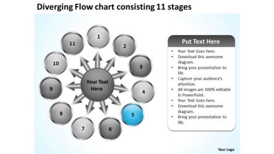 Diverging Flow Chart Consisting 11 Stages Circular Cycle Layout PowerPoint Templates