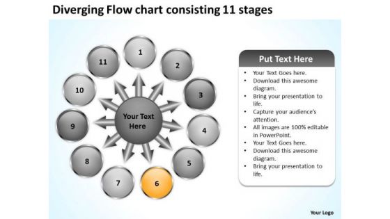 Diverging Flow Chart Consisting 11 Stages Circular Spoke Network PowerPoint Templates