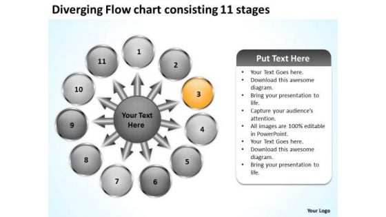 Diverging Flow Chart Consisting 11 Stages Cycle Layout PowerPoint Templates