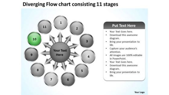 Diverging Flow Chart Consisting 11 Stages Ppt Circular Arrow Diagram PowerPoint Templates