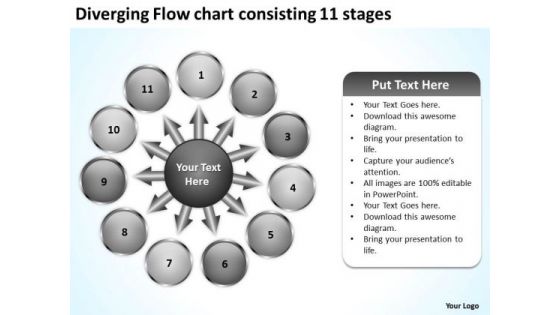 Diverging Flow Chart Consisting 11 Stages Ppt Target Network PowerPoint Slides