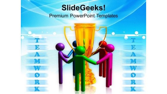 Diverse People Around Trophy Winner Competition PowerPoint Templates Ppt Backgrounds For Slides 1212