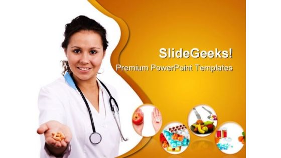 Doctor Holding Pills Medical PowerPoint Templates And PowerPoint Backgrounds 0411