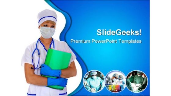 Doctor In Mask With Reports Medical PowerPoint Themes And PowerPoint Slides 0411