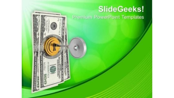 Dollar Bills With Security Key Locking PowerPoint Templates Ppt Backgrounds For Slides 0113