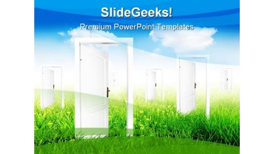 Doors To New World Nature PowerPoint Template 0910 Doors To New World Nature PowerPoint Template 0910