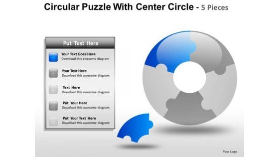 Download Circular Puzzle With Center Circle 5 Pieces PowerPoint Slides And Ppt Diagram Templates