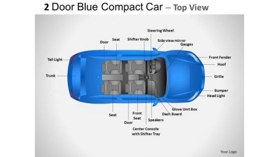 Driving City 2 Door Blue Car Top PowerPoint Slides And Ppt Diagram Templates