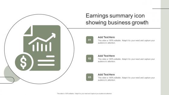 Earnings Summary Icon Showing Business Growth Themes Pdf