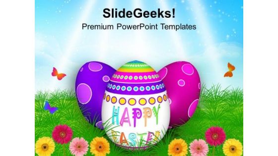 Easter Eggs In Garden With Butterflies PowerPoint Templates Ppt Backgrounds For Slides 0313