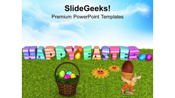 Easter Eggs With Flower On Grass PowerPoint Templates Ppt Backgrounds For Slides 0313