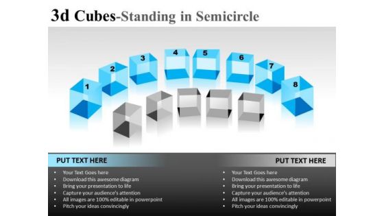 Editable 3d Cube Standing In Semicircle PowerPoint Slides And Ppt Diagram Templates