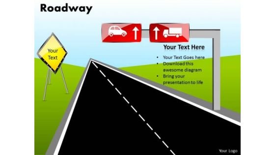 Editable Road PowerPoint Diagram With Editable Road Signs Ppt Slides Templates