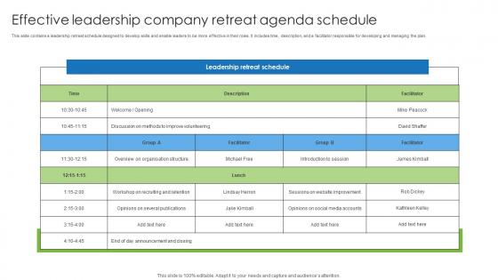 Effective Leadership Company Retreat Agenda Schedule Introduction Pdf