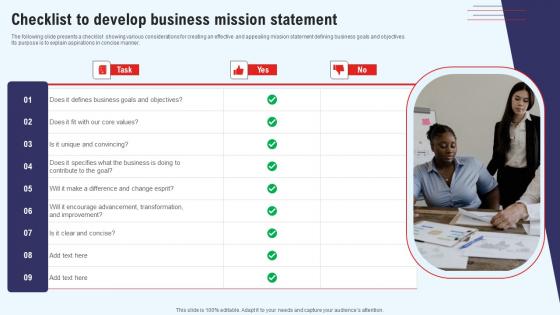 Efficient Marketing Process For Business Checklist To Develop Business Mission Sample Pdf