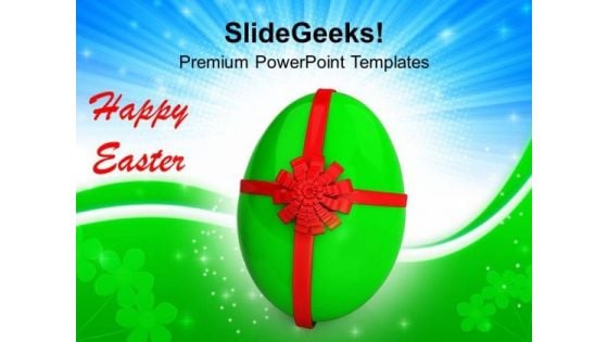 Egg With Red Bow Celebration PowerPoint Templates Ppt Backgrounds For Slides 0313