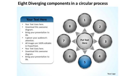 Eight Diverging Components A Circular Process Business Pie Chart PowerPoint Slides