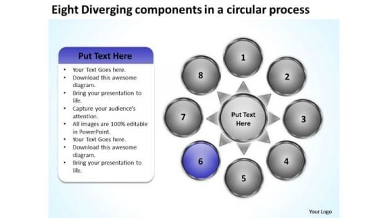 Eight Diverging Components A Circular Process Circular Pie Chart PowerPoint Slides