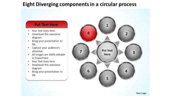 Eight Diverging Components A Circular Process Circular PowerPoint Templates