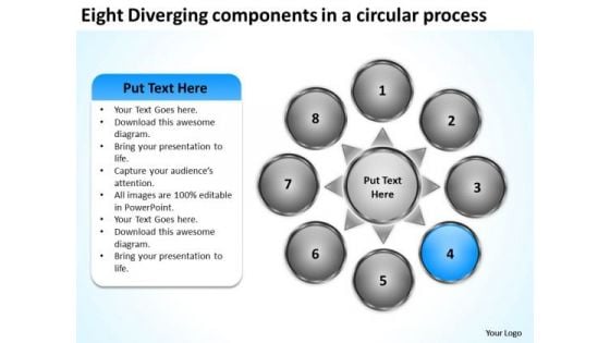 Eight Diverging Components A Circular Process Pie Chart PowerPoint Slides