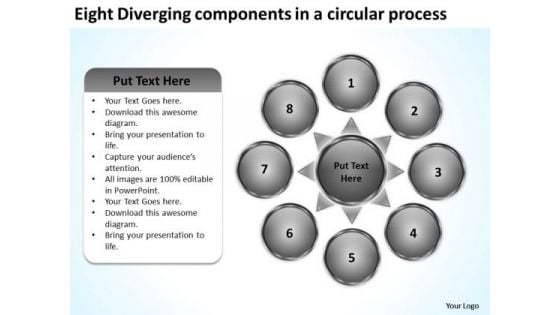 Eight Diverging Components A Circular Process PowerPoint Slides