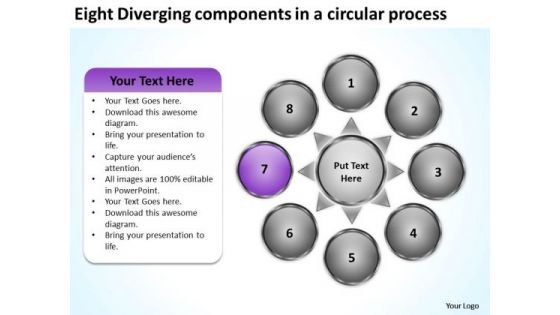 Eight Diverging Components A Circular Process PowerPoint Templates