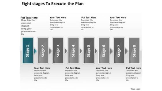 Eight Stages To Execute The Plan Freeware Flowchart PowerPoint Templates