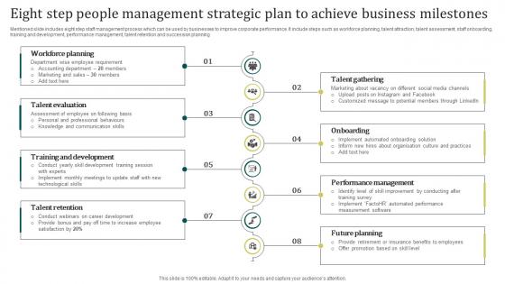 Eight Step People Management Strategic Plan To Achieve Business Milestones Brochure Pdf