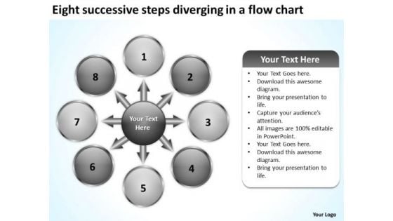 Eight Successive Steps Diverging A Flow Chart Cycle Motion Network PowerPoint Slides