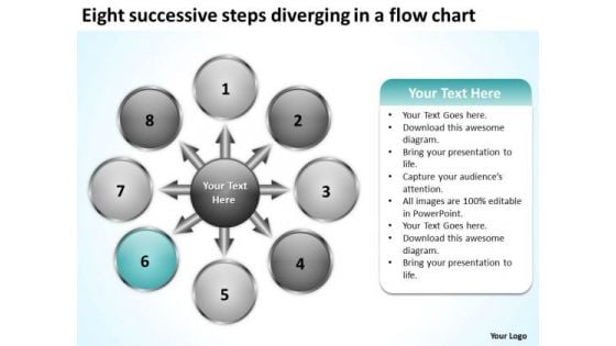 Eight Successive Steps Diverging A Flow Chart Pie Network PowerPoint Slides