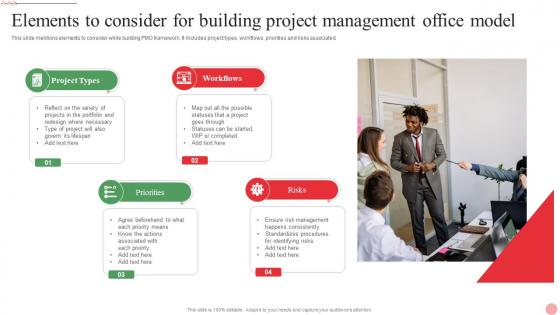 Elements To Consider For Building Project Management Office Model Slides Pdf