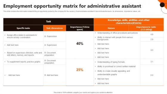 Employment Opportunity Matrix For Administrative Assistant Structure Pdf