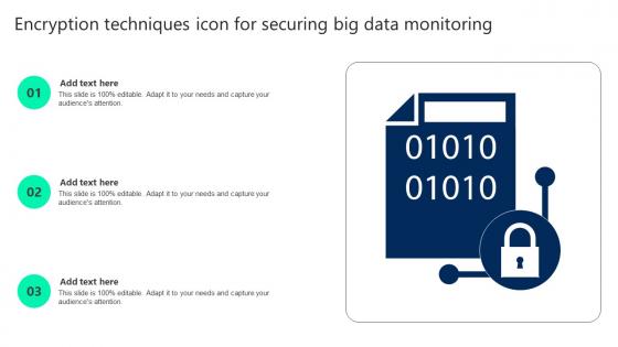 Encryption Techniques Icon For Securing Big Data Monitoring Mockup pdf