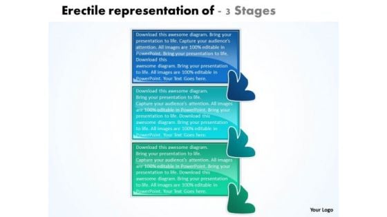 Erectile Representation Of 3 Stages Working Flow Chart PowerPoint Slides