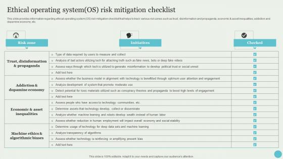 Ethical Operating System OS Risk Mitigation Checklist Crafting A Sustainable Company Mockup Pdf