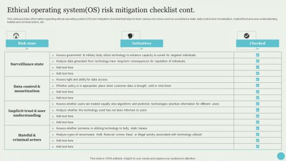 Ethical Operating System OS Risk Mitigation Checklist Crafting A Sustainable Company Mockup Pdf