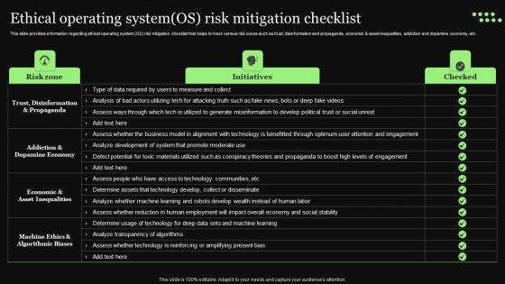 Ethical Technology Utilization Ethical Operating System OS Risk Mitigation Checklist Portrait Pdf